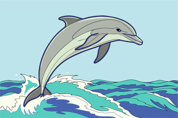 Realistic vector illustration of a dolphin jumping gracefully in the ocean