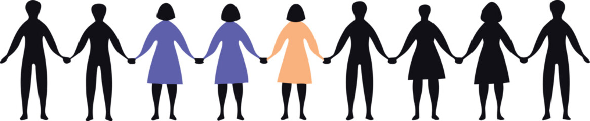 A vector illustration depicting a diverse group of people standing together showcasing community teamwork and collaboration suitable for various social and business contexts rendered in