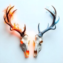 Deer antler skulls burning and freezing high resolution picture