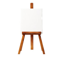 Wooden easel with blank canvas isolated on transparent background