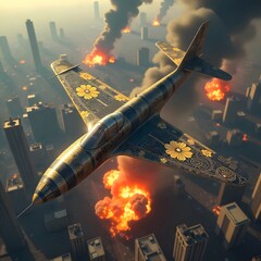Fighter plane detailed wings fire high resolution image