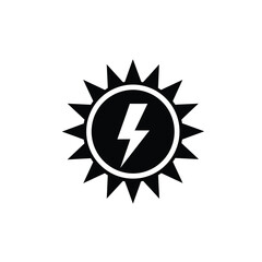 Black silhouette of sun with lightning bolt icon energy