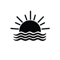 Black silhouette of sun rising over ocean waves sunrise