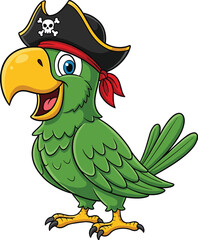 Cartoon pirate parrot with hat, green talking bird, cute animal mascot, funny feathered character, children illustration, tropical pet bird, playful design © Biplob Creatives