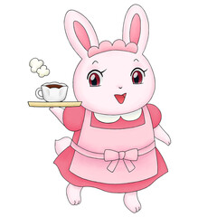 ウサギのカフェ店員のイラスト
