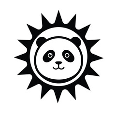 Black silhouette panda face in sun icon white