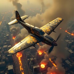 Warplane with phoenix motif wings high resolution image