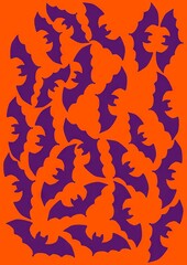 Purple bats pattern on orange background for Halloween decoration  