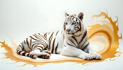 White tiger laying calm in soft swirl design high resolution image