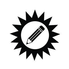 Black pencil inside sunburst icon white