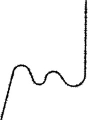 A curved line with sharp protrusions at intervals, creating a disjointed, fragmented appearance.