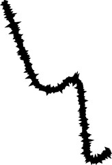 A sharp-edged curved line with abrupt, angular turns and rough texture along its length.