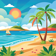 tropical beach with palm trees and sea, tropical beach with palm trees and sun