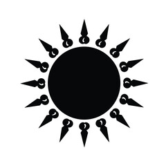 Black sun icon with circular rays on white background