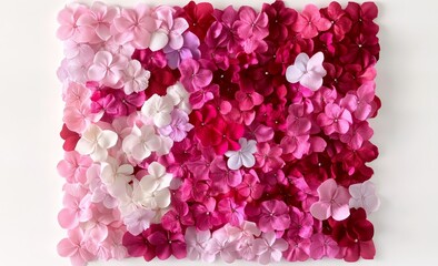 Obraz premium Delicate fabric hydrangea arrangement creating a vibrant floral centerpiece on a white backdrop