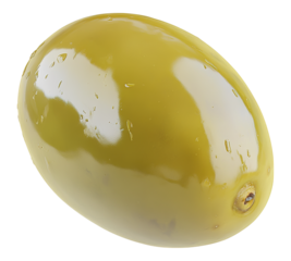 A yellow olive with a stem on top