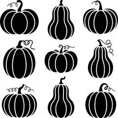 Pumpkin Silhouettes Vector Set – Halloween Fall Clipart