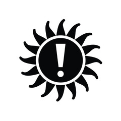 Black sun with exclamation mark icon white symbol