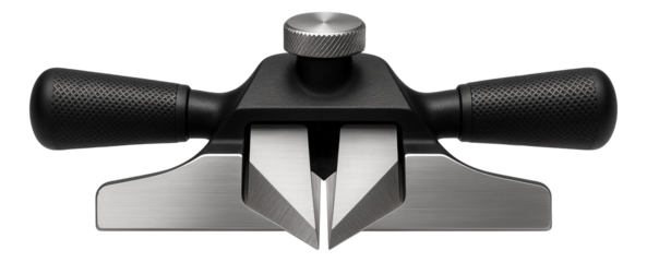 Edge plane with a dual iron setup for creating chamfers in furniture making.