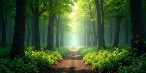 Naklejka premium Verdant Tree Tunnel With Sunlight Through Leaves