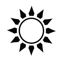 Black sun icon with sharp rays on white background 1