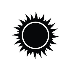 Black silhouette of sun with sharp rays on white background