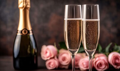Champagne toasts amidst pale pink roses a symphony of celebration and elegance