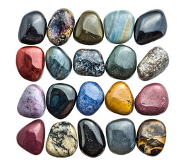 A collection of colorful stones arranged in a grid