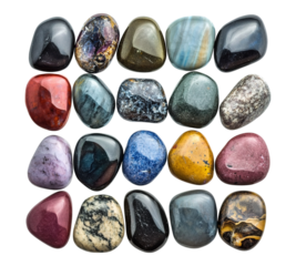 A collection of colorful stones arranged in a grid