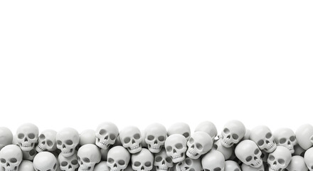 Pile of skulls bottom border for horror movie posters, gothic event flyers, or dark fantasy art projects for Halloween. Transparent Background, Cutout, PNG