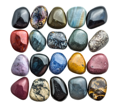 A collection of colorful stones arranged in a grid