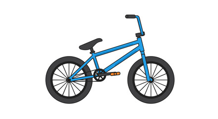 Blue BMX bike with black wheels and frame in flat design  