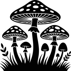 Clustered Mushroom Silhouette Vector – Fantasy Fungi Clipart