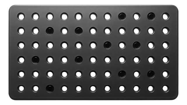 Plastic pegboard wall organizer panel with round holes for a craft room.