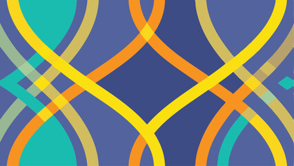 Abstract background featuring intersecting curved lines in yellow orange and teal against a blue backdrop design