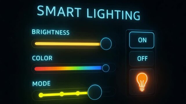 A high-tech smart lighting control panel showcasing adjustable brightness, color options, and mode selection. Perfect for modern home automation and energy-efficient solutions.