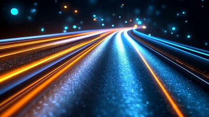 Abstract digital road with glowing light trails and futuristic technology background - Powered by Adobe