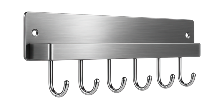 Metal hanging organizer with hooks for keeping kitchen utensils within easy reach.