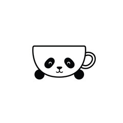 Panda face in upside down tea cup vector illustration