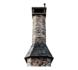 A brick chimney with a black roof