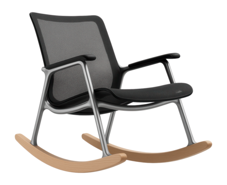 Rocking chair with an ergonomic design and breathable mesh back, perfect for a modern home office.