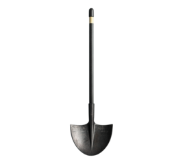 A black shovel with a wooden handle