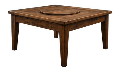 Fototapeta premium A rustic, reclaimed wood gaming table with a built-in lazy Susan for rotating board games, ideal for a country-style kitchen.