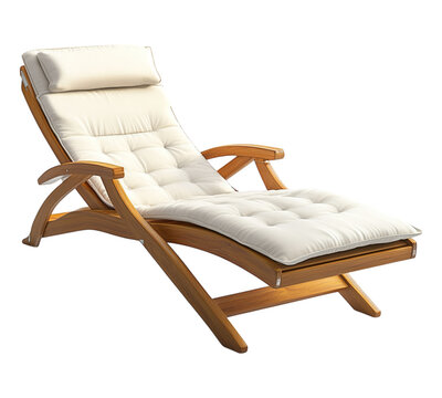 A wooden lounge chair with a white cushion