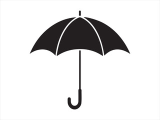 Simple black silhouette of an open umbrella on a white background