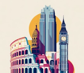 Fototapeta premium vector illustration of london rome nyc skyline