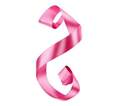 A pink ribbon is curled up and twisted