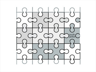 Interlocking puzzle pieces forming a grid with shaded sections and text
