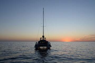 Catamaran anchored at Cape Fiolent. Crimea