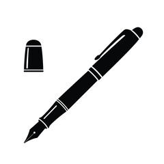 Black silhouette of a vintage fountain pen and cap